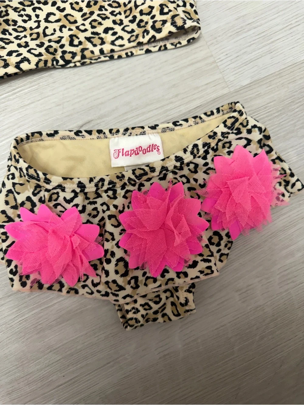 Flapdoodles Beige and Black Leopard Two-Piece Swim Set